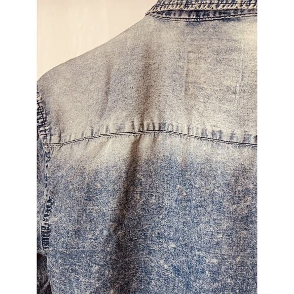 DRILL Clothing Company NYC Snap Distressed Blue 44" Chest Tab Sleeve Splatter - Picture 10 of 16